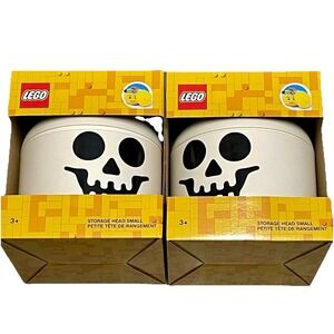 LEGO Skull Storage Head Small Bin Container Toy Organizer Halloween Lot of 2 NWT